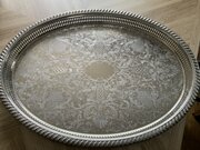 Large Vintage Silver Plated Gallery Tray On Bun Feet