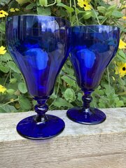 Pair Of Bristol Blue Large Goblets / Wine Glasses