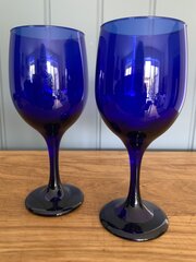 Super Pair Of Bristol Blue Wine Glasses 7ins