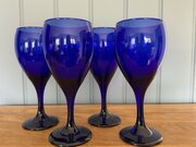 Set Of Four Bristol Blue Wine Glasses 7.5ins