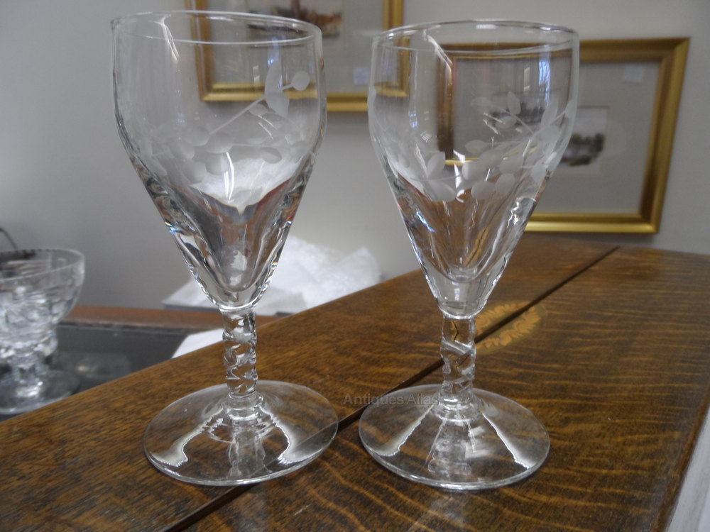 Antiques Atlas Pair Of Acid Etched Vintage Glass