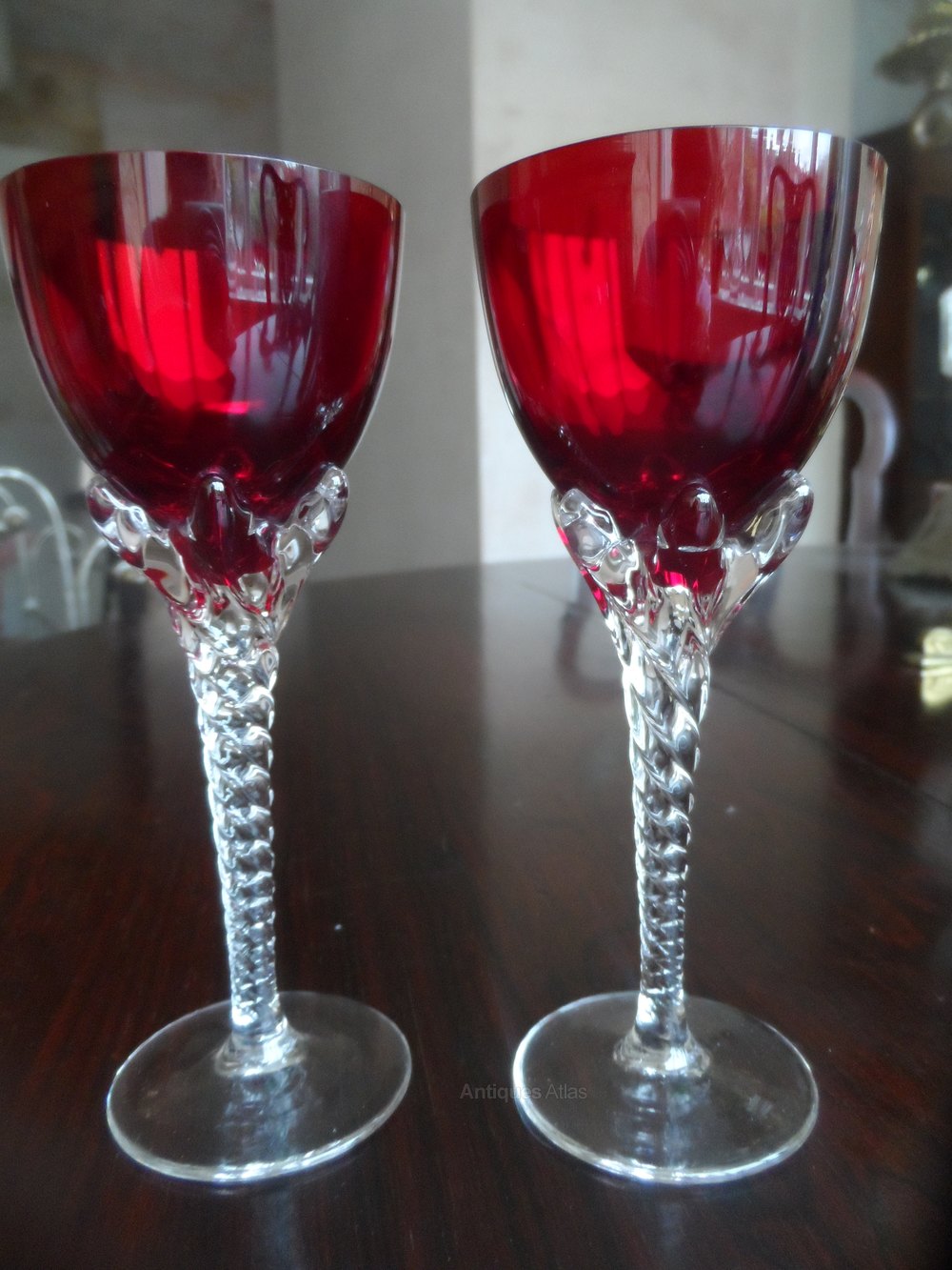Antiques Atlas Lovely Vintage Pair Of Ruby Gles Twisted Stem Ruby Gles Twisted Stem