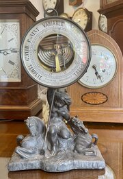 French Brass Circular Cased Holosteric Barometer