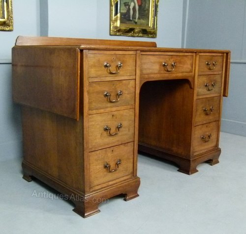 Edwardian Solid Oak Drop Leaf Pedestal Desk Antiques Atlas
