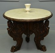 Italian Carved Walnut Marble Top Occasional Table