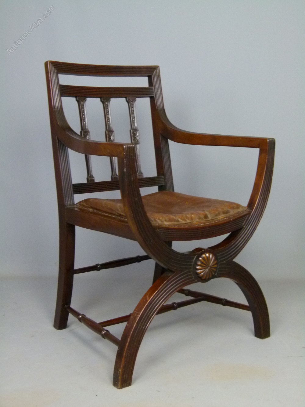Victorian Mahogany X Frame Arm Chair Antiques Atlas