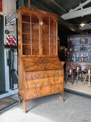 Figured Walnut Art Deco Bureau Bookcase.