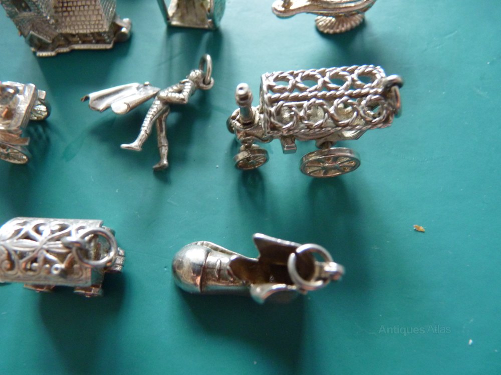 Charms Bracelet Argent Sterling Vintage - Thème Transports De L'ère Victorienne - Occasion Bon état