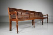 19th Cen Long Antique Walnut Waiting Room Bench