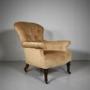 Deep Seated English Antique Upholstered Armchair 