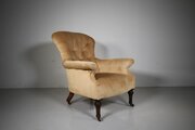 Deep Seated English Antique Upholstered Armchair 