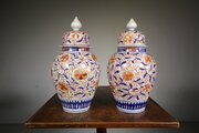 Fabulous Pair Japanese Antique Imari Lidded Vases
