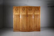 Heals Antique Sycamore Triple Bow Front Wardrobe