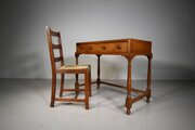 Heals Edwardian Antique Oak Writing Table & Chair