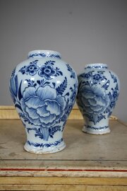 Pair Of 18th Century Antique Delft Jars / Vases