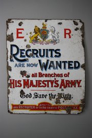 Rare Antique 1st World War Enamel Recruiting Sign.