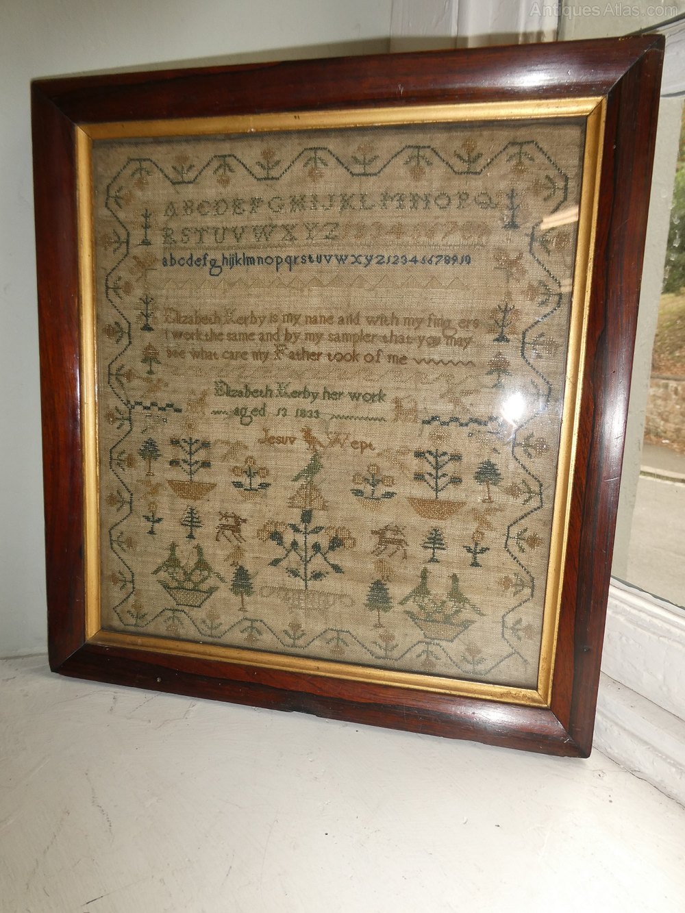 Antiques Atlas Needlework Sampler Elizabeth Kerby 1833