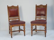 Pair Oak Leather Chairs