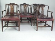 Set Of 8 Leather Seated Dining Chairs