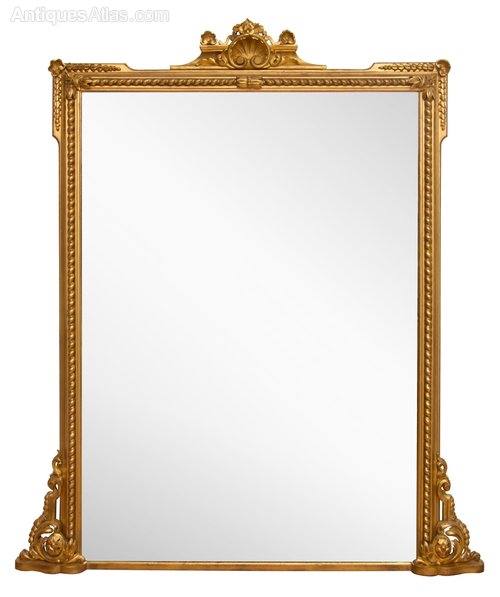 A Large English Antique Gilded Overmantle Mirror