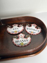 Three Staffordshire Enamel Decanter Labels 