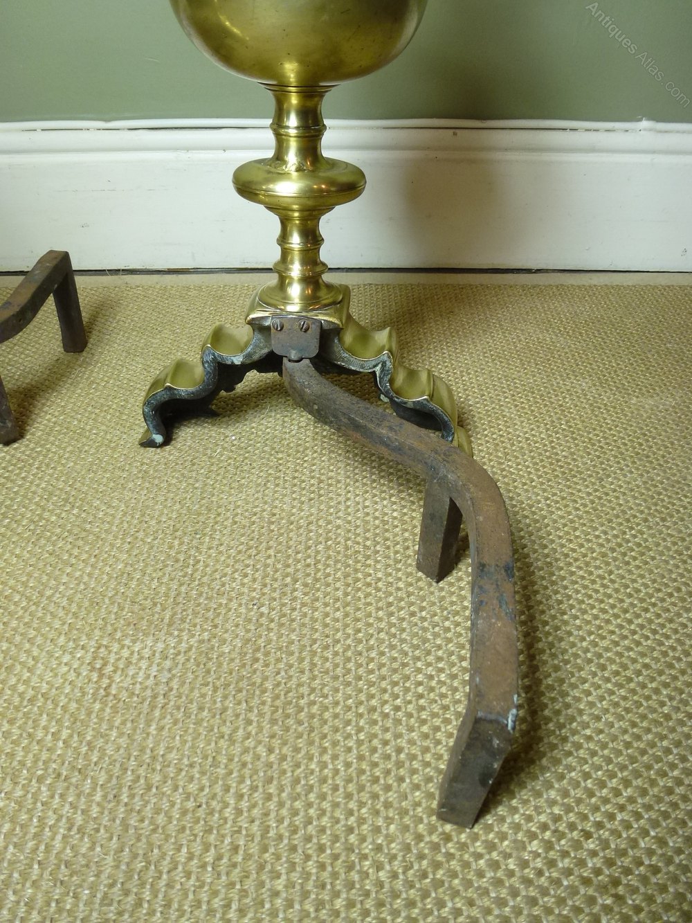 Antiques Atlas 19th C Brass Fire Dogs / Andirons