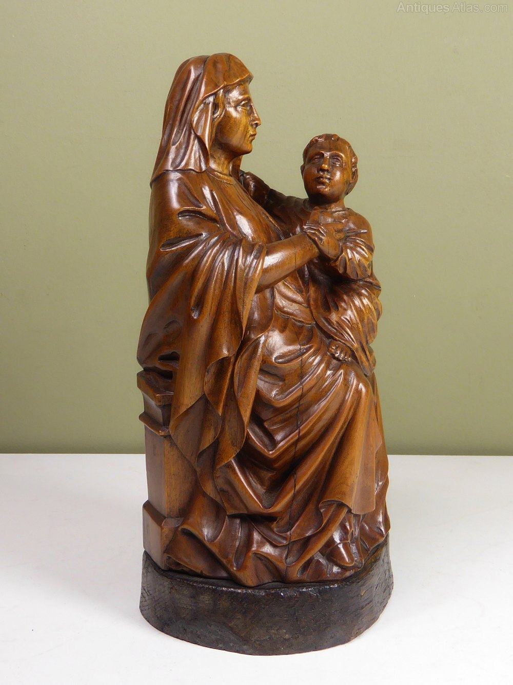Antiques Atlas - Early 18th C Carved Figure Of Madonna & Child