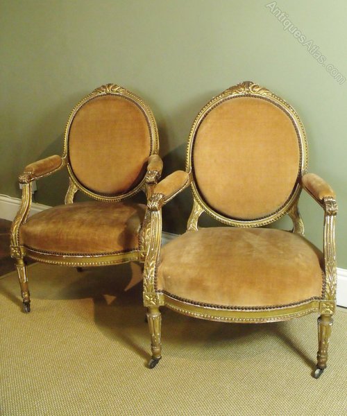 Pair 19th Century Giltwood Armchairs - Antiques Atlas