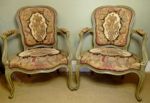 Pair Of 19th C Painted Arm Chairs - Antiques Atlas