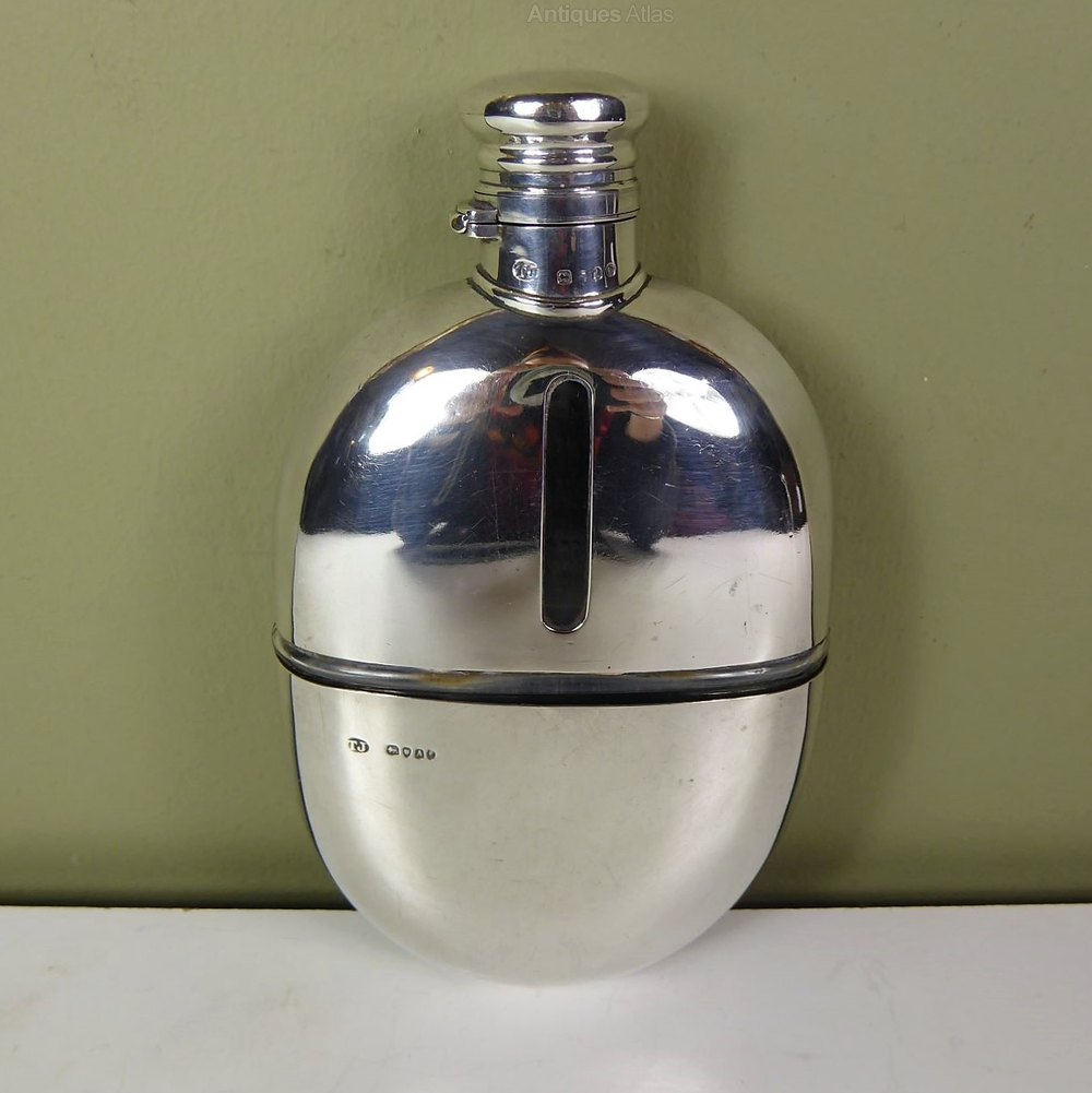 Antiques Atlas Silver & Glass Hip Flask, London 1876.