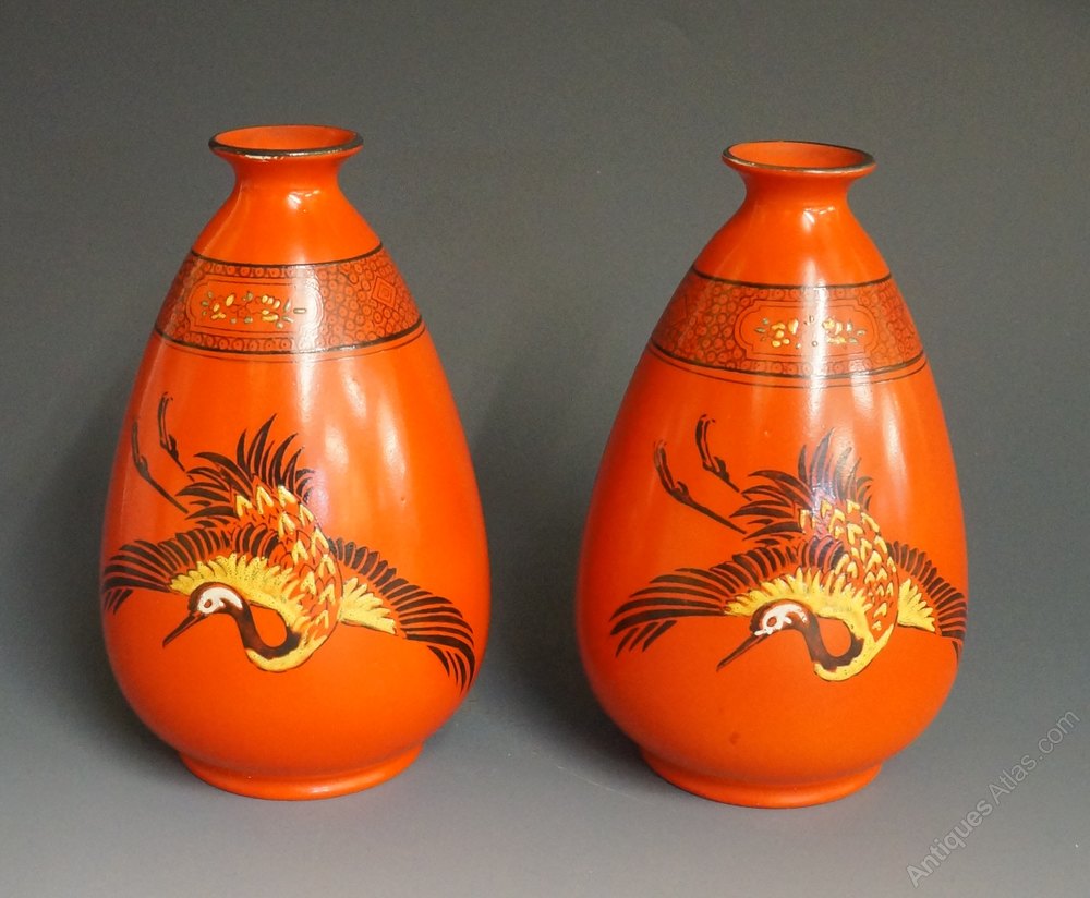 Antiques Atlas An Early 20th Century Pair Of Orange Shelley Vases