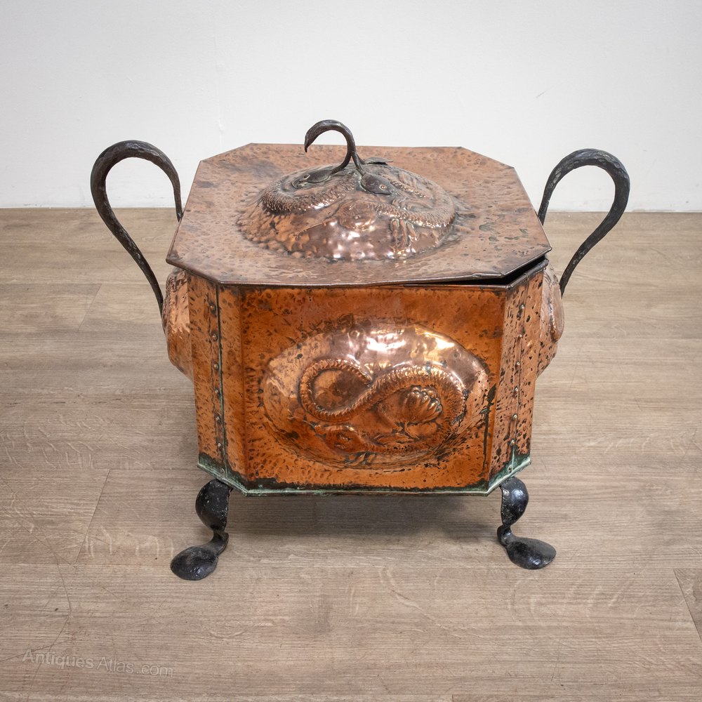 Antiques Atlas Arts And Crafts Coal Scuttle With Repoussé Metalwork