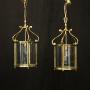 English Pair Brass Single Light Hall Lanterns