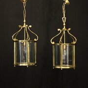 English Pair Brass Single Light Hall Lanterns