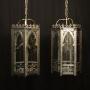 English Pair Triple Light Gothic Hall Lanterns