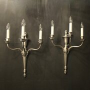 English Silvered Triple Arm Antique Wall Lights