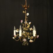 French Floral Toleware Five Light Chandelier