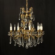 French Gilded 12 Light Antique Crystal Chandelier