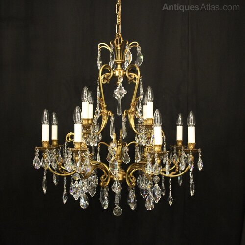 Antiques Atlas - French Gilded 12 Light Crystal Chandelier