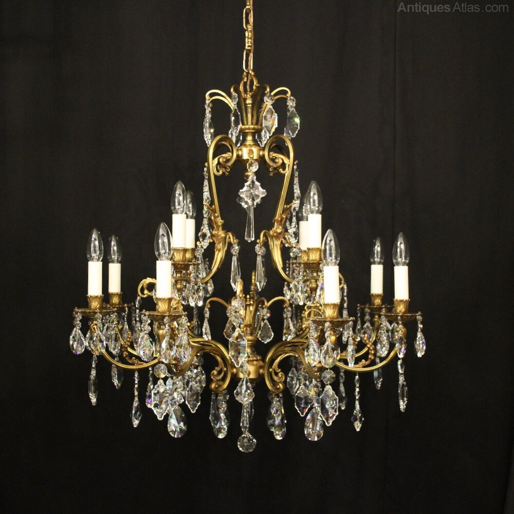 Antiques Atlas - French Gilded 12 Light Crystal Chandelier