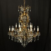 French Gilded 21 Light Tiered Crystal Chandelier