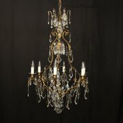 French Gilded 7 Light Antique Crystal Chandelier