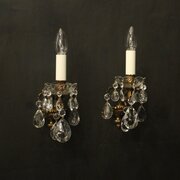 French Gilded & Crystal Single Arm Wall Lights