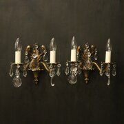 French Gilded & Crystal Twin Arm Wall Lights