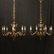 French Pair Bronze 8 Light Antique Chandeliers