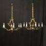 French Pair Gilded Brass 6 Light Chandeliers