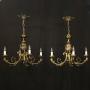 French Pair Gilded Bronze 4 Light Chandeliers