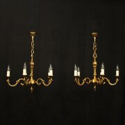 French Pair Gilded Bronze 5 Arm Chandeliers