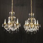 French Pair Of Gilded 5 Light Chandeliers