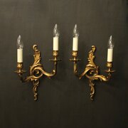 French Pair Of Gilded Brass Antique Wall Lights